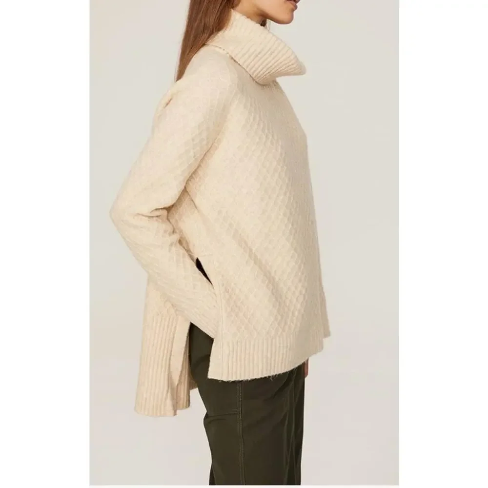 Adam Lippes RTR Design Collective Marled Turtleneck Sweater Wool Blend Beige L - Picture 3 of 13